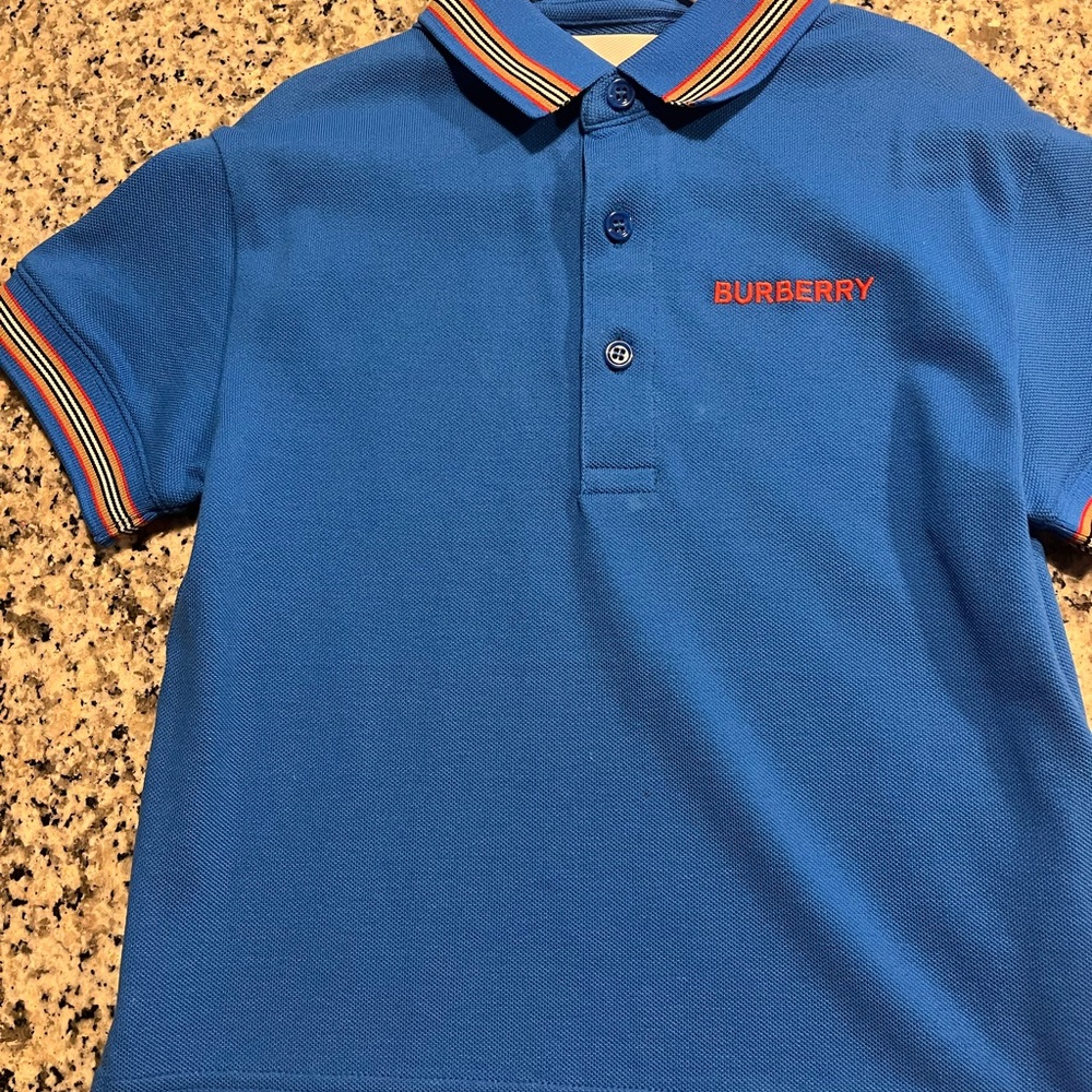 Burberry Kids Polo Shirt in Blue with Red Accents